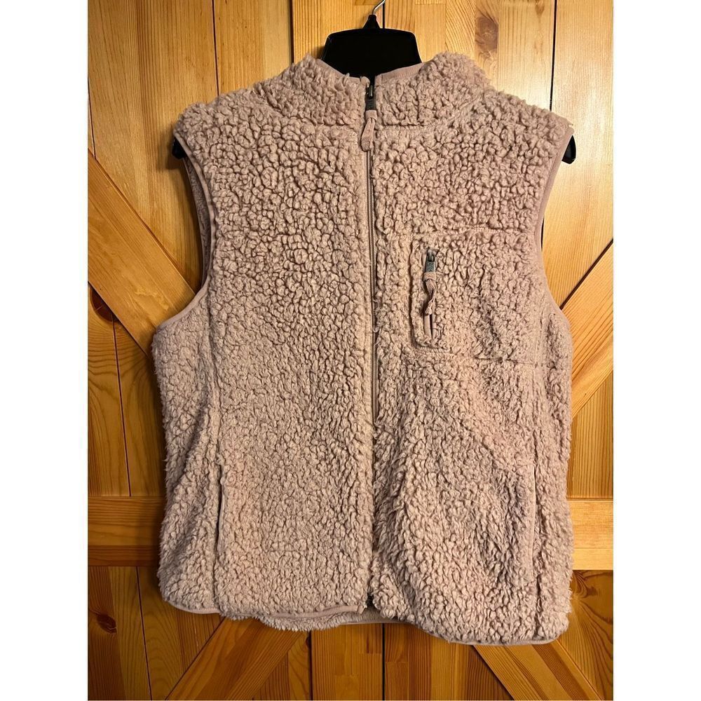 Weatherproof vintage light pink sherpa hooded zip up vest large (2502)